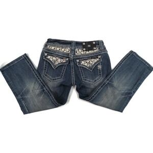 Miss Me Jeans Womens 27 Blue‎ Cuffed Capri JP6158P Lace Embellished Denim